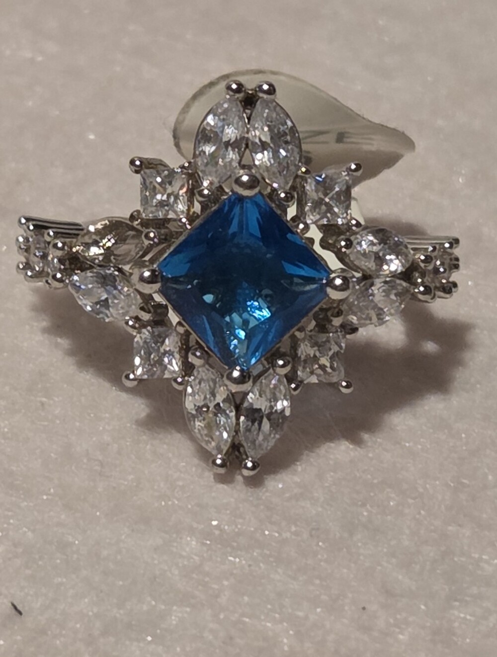 SIZE 6- Lab Created Blue Sapphire Statement Ring Rhodium plating